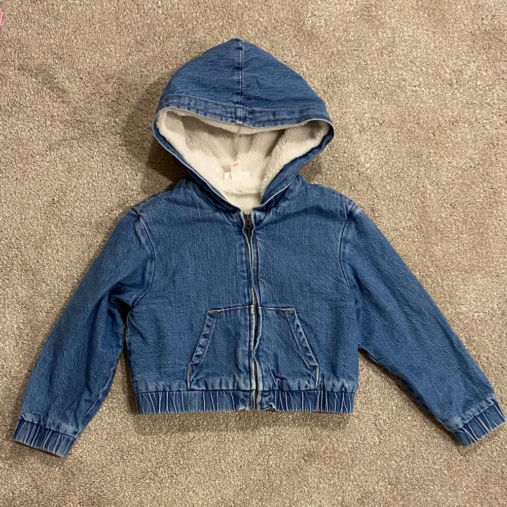 Small (6-7) Cat and Jack Blue Denim Hooded Jacket